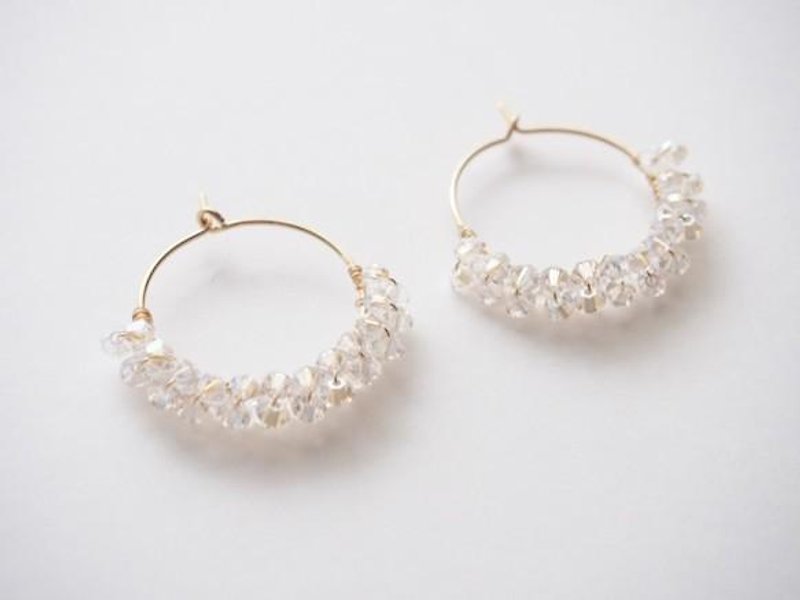 hoop earing　pierce crystal moonlight - Earrings & Clip-ons - Other Metals 