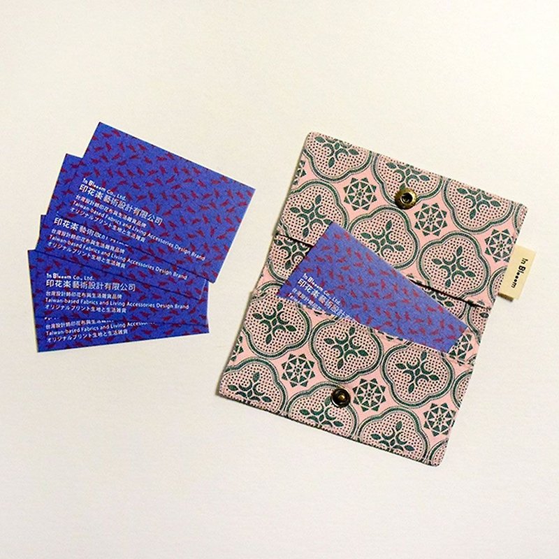 Business Card Holder / Begonia Glass Pattern / Pink & Green - ที่เก็บนามบัตร - ผ้าฝ้าย/ผ้าลินิน สึชมพู