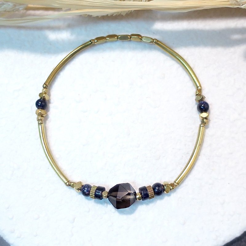 VIIART. Mind-smoky. Smoky quartz sand Stone yellow blue Bronze bracelet - สร้อยข้อมือ - เครื่องเพชรพลอย สีน้ำเงิน