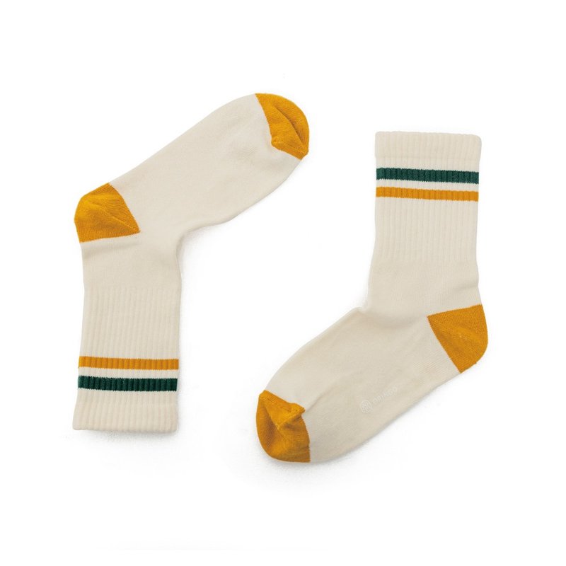 Two-color striped casual gentleman socks off-white - ถุงเท้าข้อกลาง - ผ้าฝ้าย/ผ้าลินิน ขาว