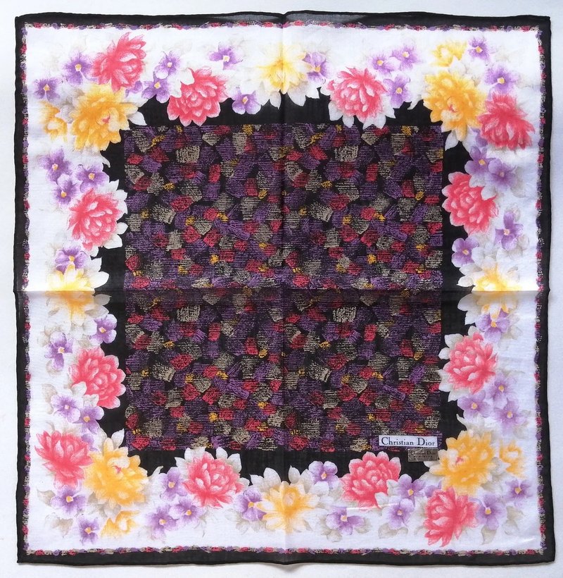Christian Dior Vintage Handkerchief Floral Gift for Her 18 x 18 inches - 絲巾 - 棉．麻 粉紅色