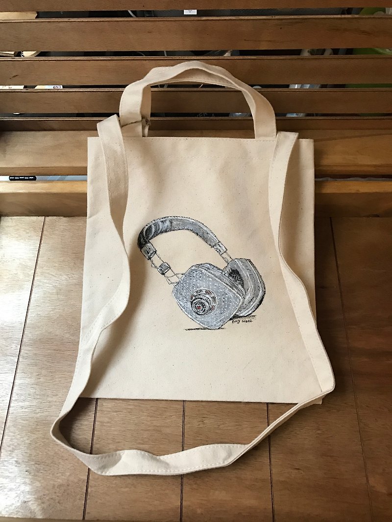 Hand-painted design shoulder-shoulder bag - กระเป๋าแมสเซนเจอร์ - ผ้าฝ้าย/ผ้าลินิน 