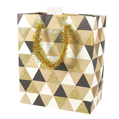 205剪刀石頭紙 幾何三角圖形 金蔥提袋【Hallmark-禮物袋/紙袋】
