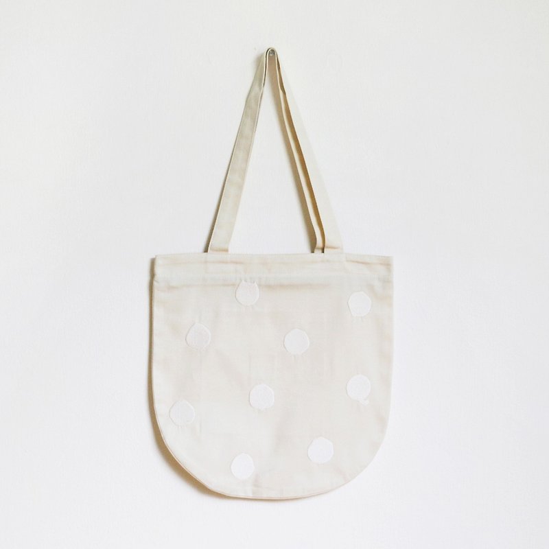 polka dot cat tote bag : vanilla - กระเป๋าแมสเซนเจอร์ - ผ้าฝ้าย/ผ้าลินิน ขาว