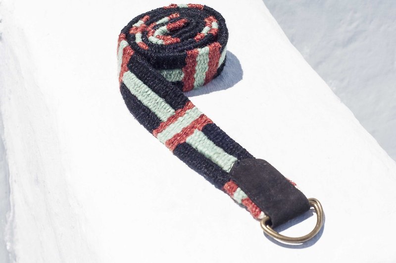 Boyfriend Gift Woven Wool Belt / Tibetan Weave Belt - Tropical Moroccan Geometric Totem - Belts - Wool Black