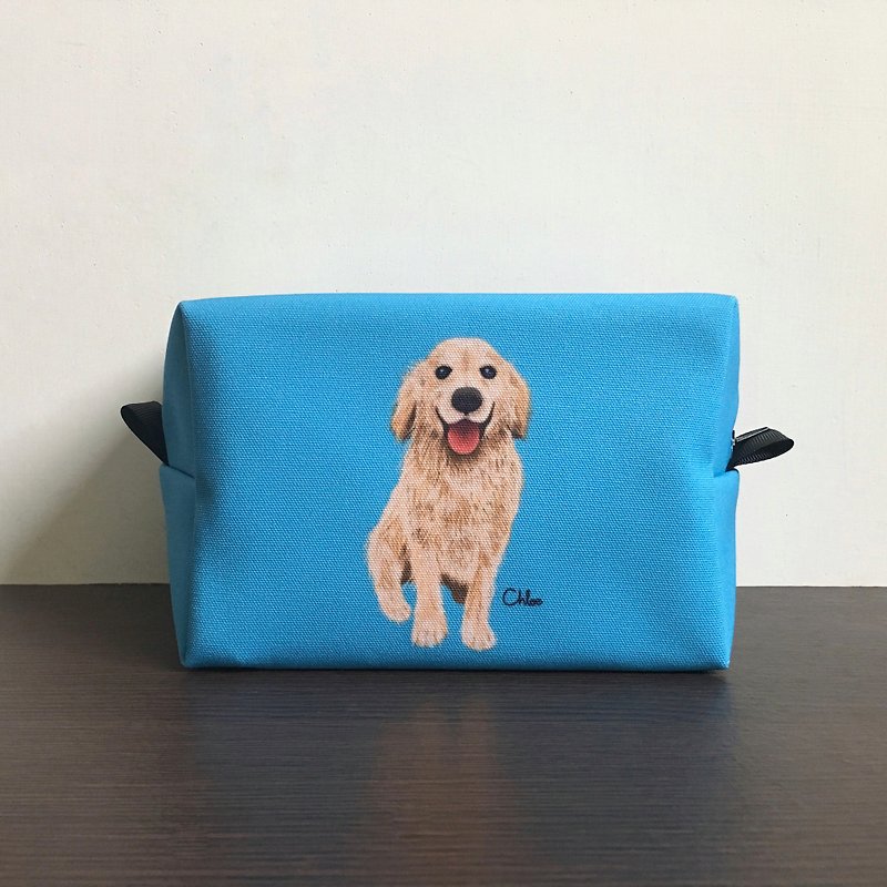 Classic Wang Hao Cosmetic Bag / Storage Bag - Golden Retriever - กระเป๋าเครื่องสำอาง - เส้นใยสังเคราะห์ สีน้ำเงิน