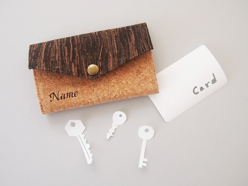 Personalized Name Mixed Cork Key Holder Key purse Key case - ที่ห้อยกุญแจ - ไม้ สีนำ้ตาล