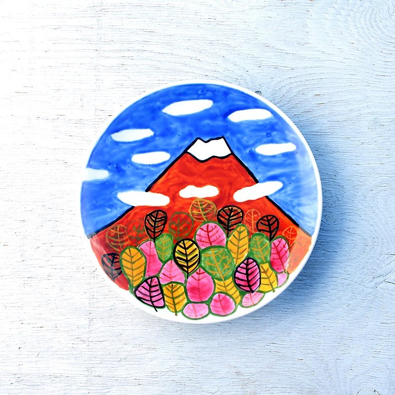 秋の富士山・色絵皿 - 小碟/醬油碟 - 瓷 多色