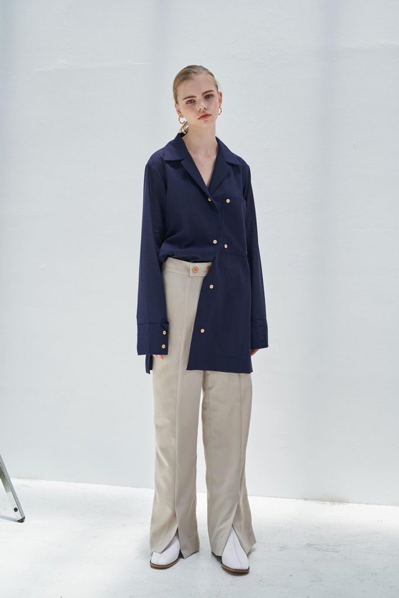 2019 A/W /簡約/羊毛/混紡/開衩/長褲 - 女長褲 - 棉．麻 粉紅色