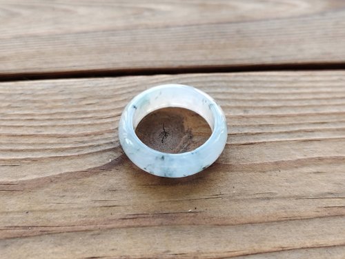 螺絲帽帽工作室 【親翠】天然翡翠 冰冷冽冰川螢光水墨藝術草花手指鐲12.5號戒圈A