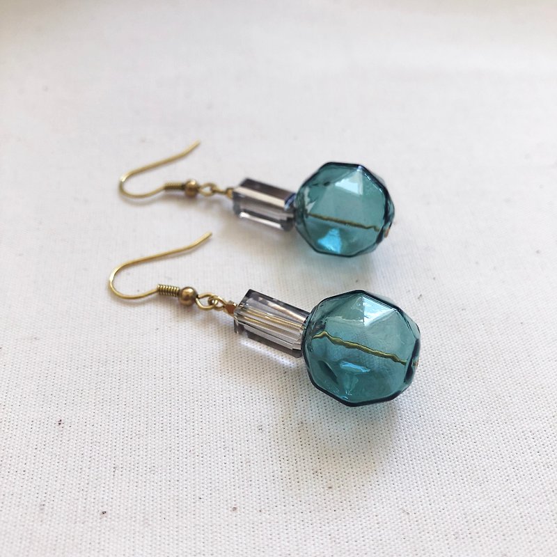 Dark green glass bulb earrings can be changed to Clip-On - Earrings & Clip-ons - Glass Multicolor