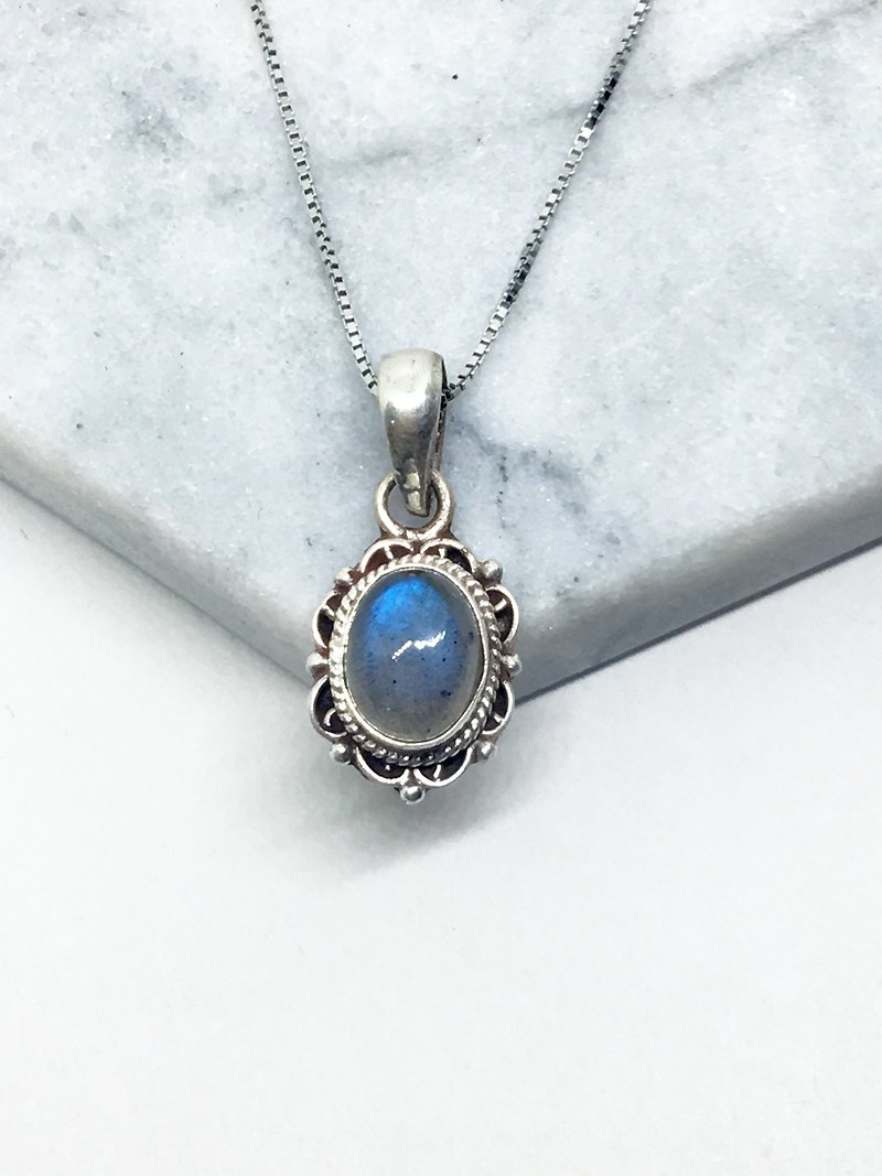 Lace stone 925 sterling silver elegant trim necklace Nepal handmade mosaic production - Necklaces - Gemstone Blue
