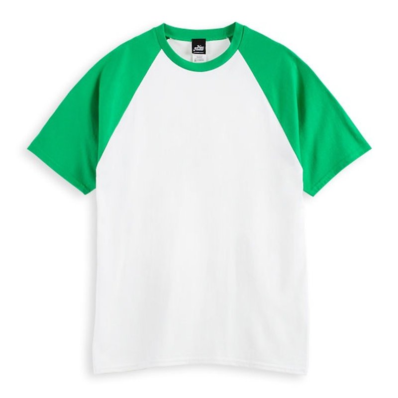 野球半袖Tシャツ-ホワイトとグリーン - Tシャツ メンズ - コットン・麻 グリーン