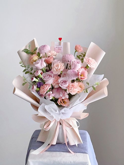 花束 バラ カーネーション お花】ピンクと紫のバラとカーネーションの花束 - ショップ