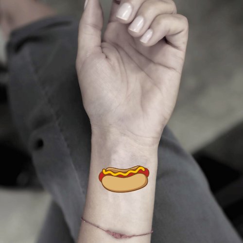 OhMyTat OhMyTat 熱狗零食 Hot Dog 刺青圖案紋身貼紙 (2 張)