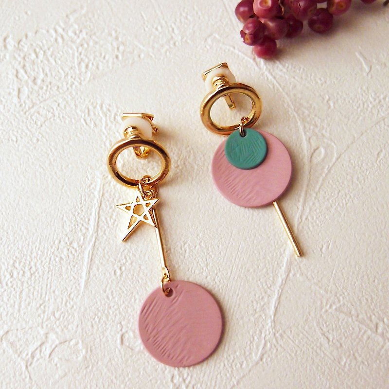 geometry. Pink-round clip and pin earrings. There are also Stainless Steel ear pins - Earrings & Clip-ons - Other Metals Pink