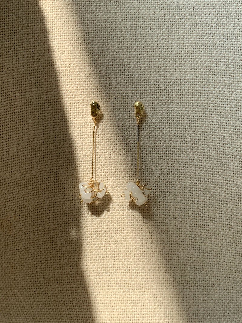 每一條道路都值得冒險 耳環 / 耳夾可 樹脂 琉璃 可愛 透明 白 - 耳環/耳夾/耳骨夾 - 樹脂 白色