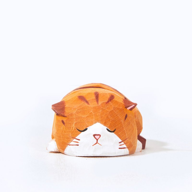Numi 睡着了的小貓咪木雕 - 擺飾/家飾品 - 木頭 橘色