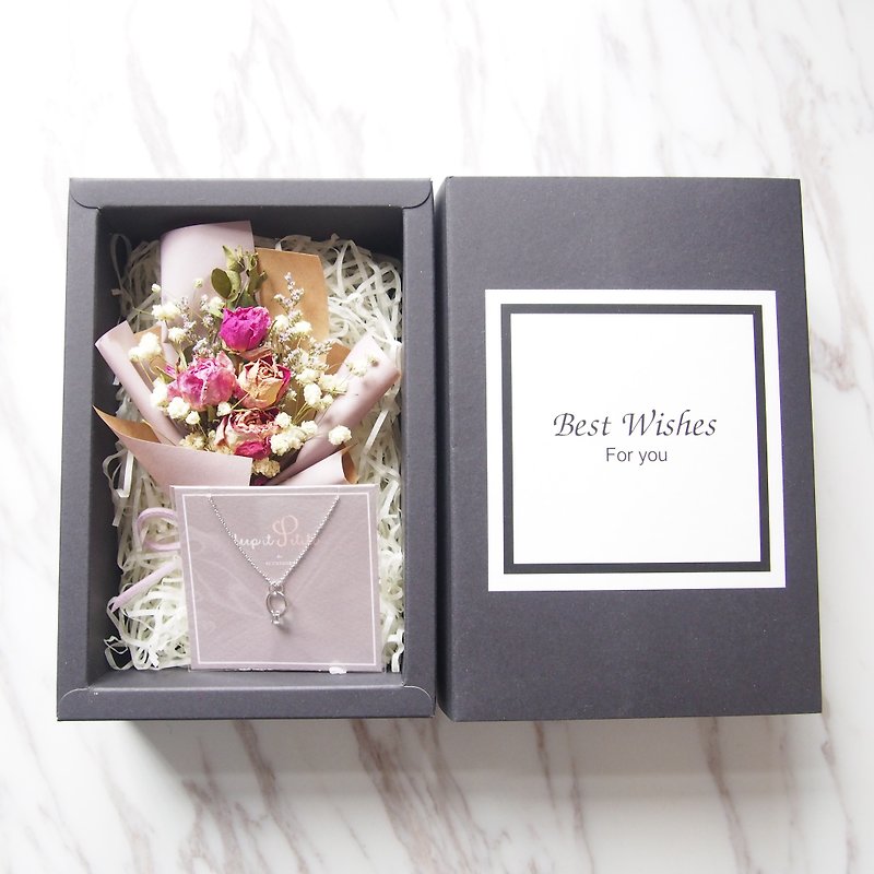 [romantic bouquet gift box] mini dried bouquet (light purple) [I would like ・mini ring necklace] - Necklaces - Other Metals Purple