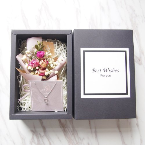 [romantic bouquet gift box] mini dried bouquet (light purple) [I would like ・mini ring necklace]