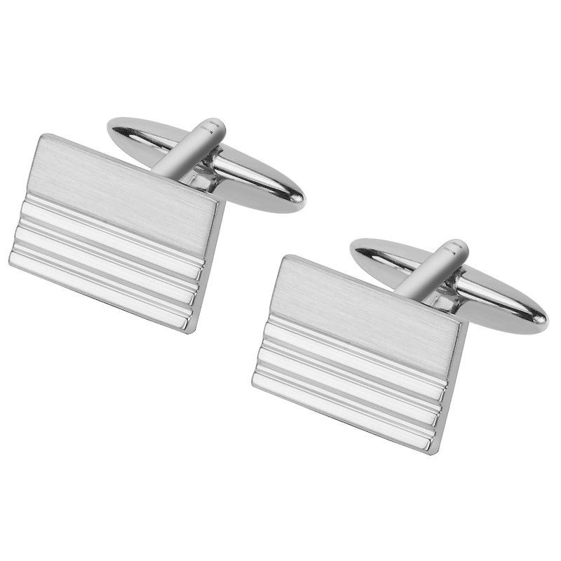 Shiny and Brush Silver Rectangle Cufflinks - Cuff Links - Other Metals Silver
