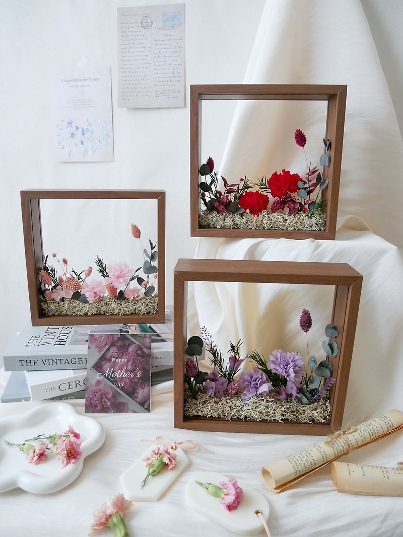 2024 Mother's Day Flower Gift [Non-Withering Carnation Three-dimensional Wooden Frame Flower] Photo Frame/Carnation Bouquet - ช่อดอกไม้แห้ง - พืช/ดอกไม้ หลากหลายสี