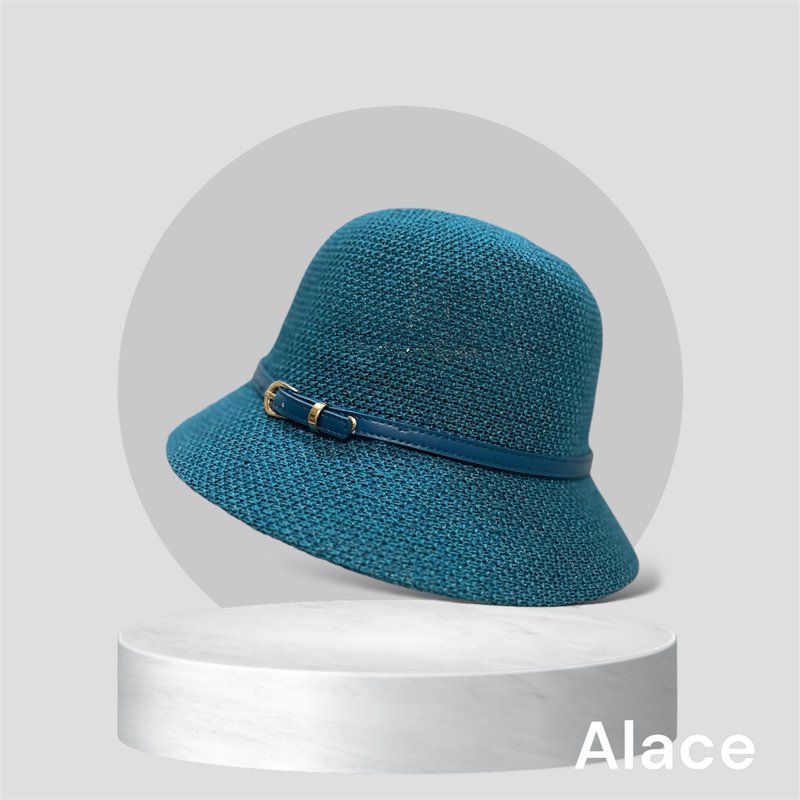 Elegant Belt Decorated Hat - Ocean Blue - หมวก - ผ้าฝ้าย/ผ้าลินิน 