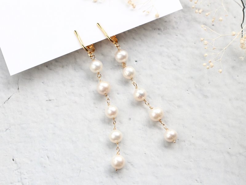 freshwater pearl can change to pierced earrings - ต่างหู - โลหะ ขาว