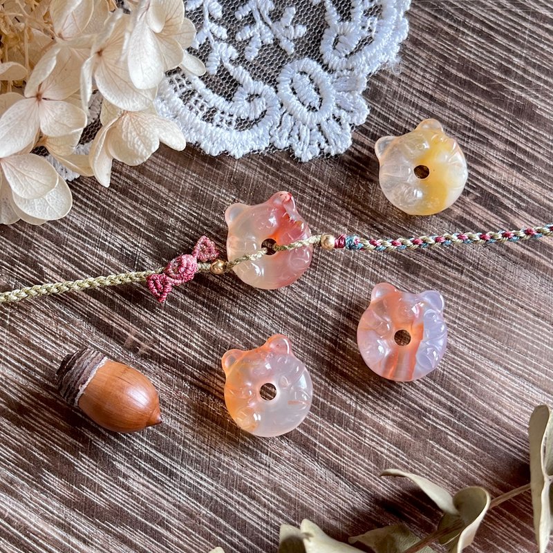 Sweetheart Candy Cat Safety Button-Sakura Agate Weaving - สร้อยข้อมือ - หยก สีส้ม