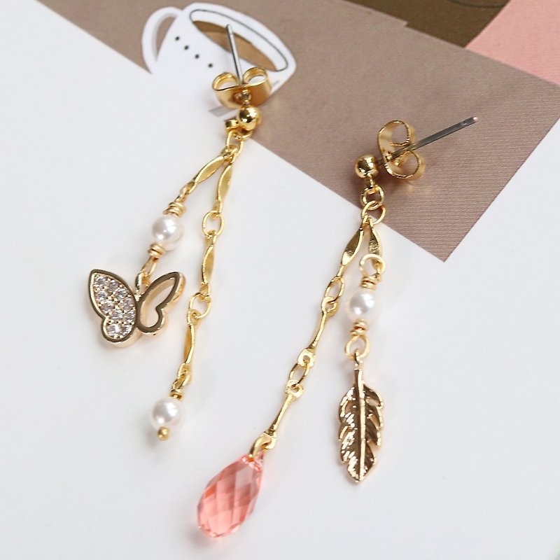 Little garden small garden earrings - Earrings & Clip-ons - Semi-Precious Stones Pink