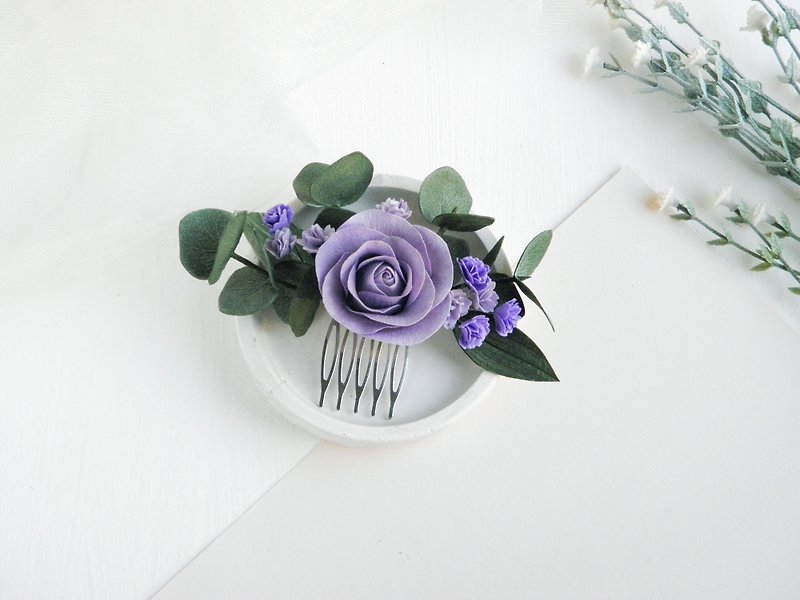 Lilac wedding hair comb Flower bridal hair piece Rose comb for bride - เครื่องประดับผม - พืช/ดอกไม้ สีม่วง