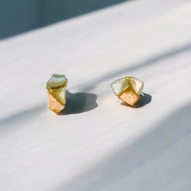 Transparent three-color Kintsugi glass earrings - ต่างหู - แก้ว 