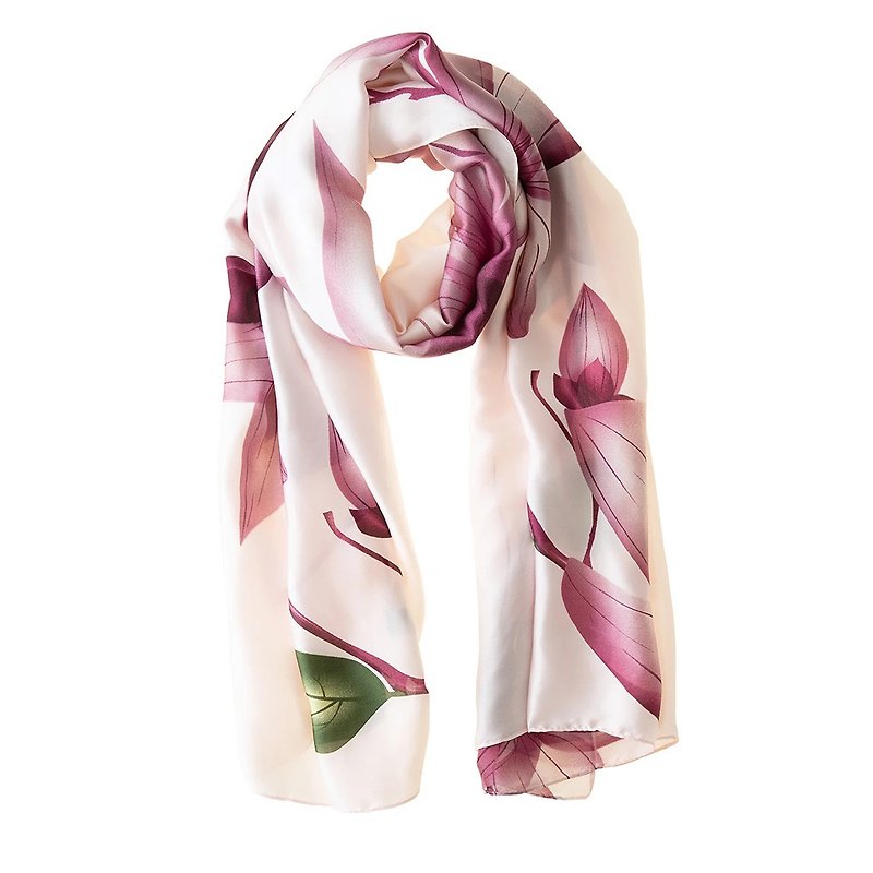 Ireland Galway satin scarf tender pink purple lily 90x180cm - ผ้าพันคอ - เส้นใยสังเคราะห์ สึชมพู