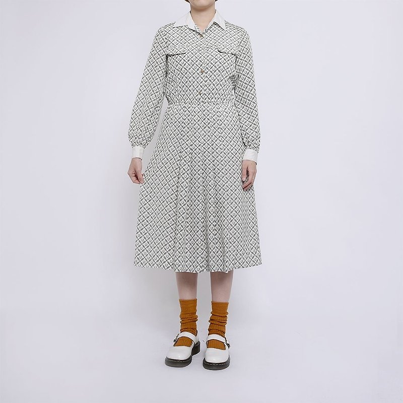 古著洋裝 / 日本洋裝 / Vintage Dress - 連身裙 - 聚酯纖維 白色