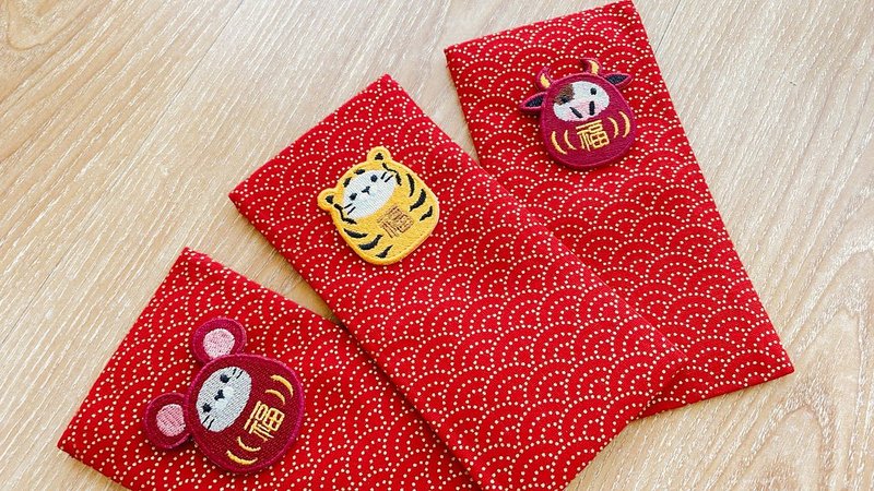 [12 Zodiac Bodhidharma] Snake Red Packet Embroidery Customized Red Packet Bag - กระเป๋าใส่เหรียญ - ผ้าฝ้าย/ผ้าลินิน สีแดง