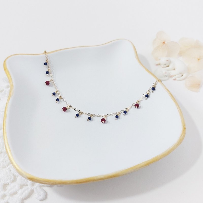 Sapphire + Ruby x 14KGF Bracelet - Bracelets - Gemstone Blue