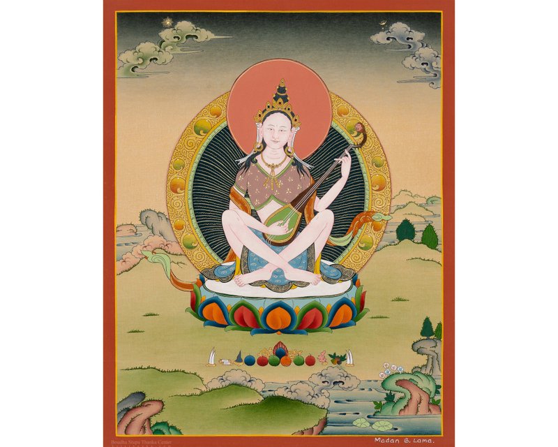 Saraswati Thangka | Lord Of Knowledge | Wall Hanging Art - Wall Décor - Other Materials Multicolor