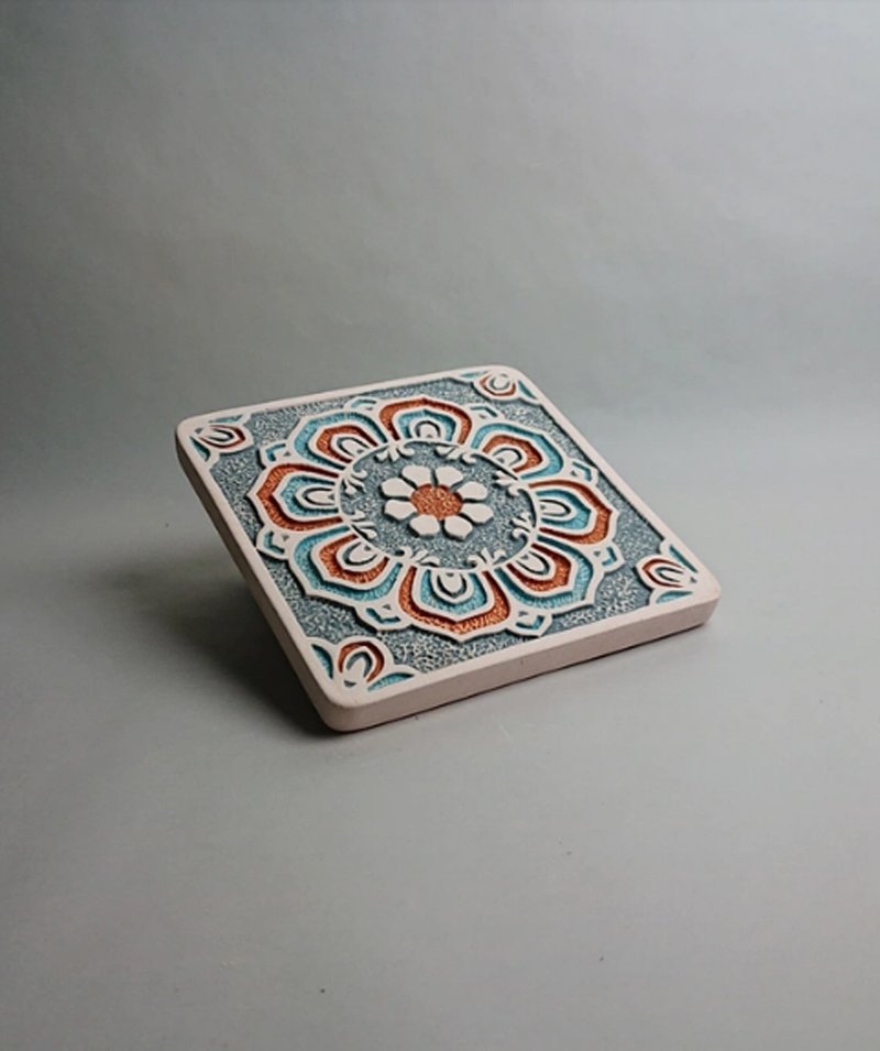 Handmade pottery absorbent coaster 06 - Coasters - Pottery White