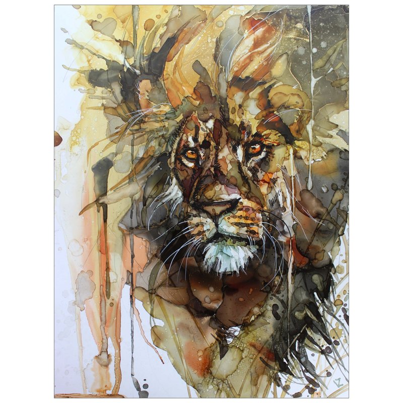 Portrait lion original feng shui painting on the wall 40*30 cm - ตกแต่งผนัง - โลหะ สีทอง