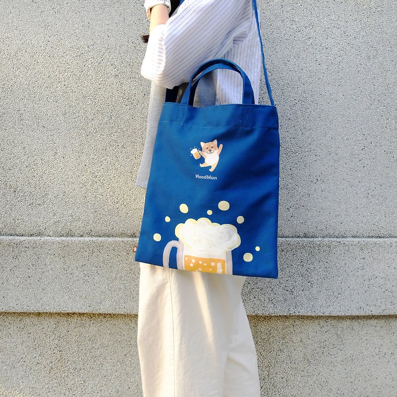 Tipsy Chai Chai, three-purpose canvas bag - กระเป๋าแมสเซนเจอร์ - ผ้าฝ้าย/ผ้าลินิน สีน้ำเงิน