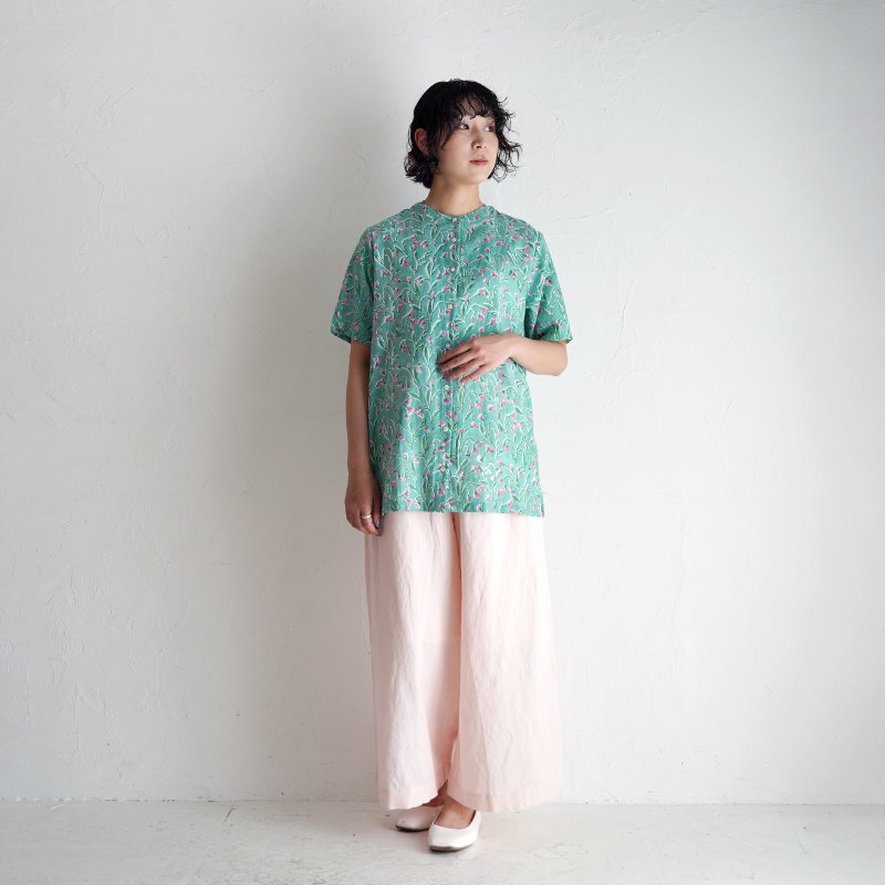 コットンカディバンドカラーシャツBranch / green - 女襯衫 - 棉．麻 綠色