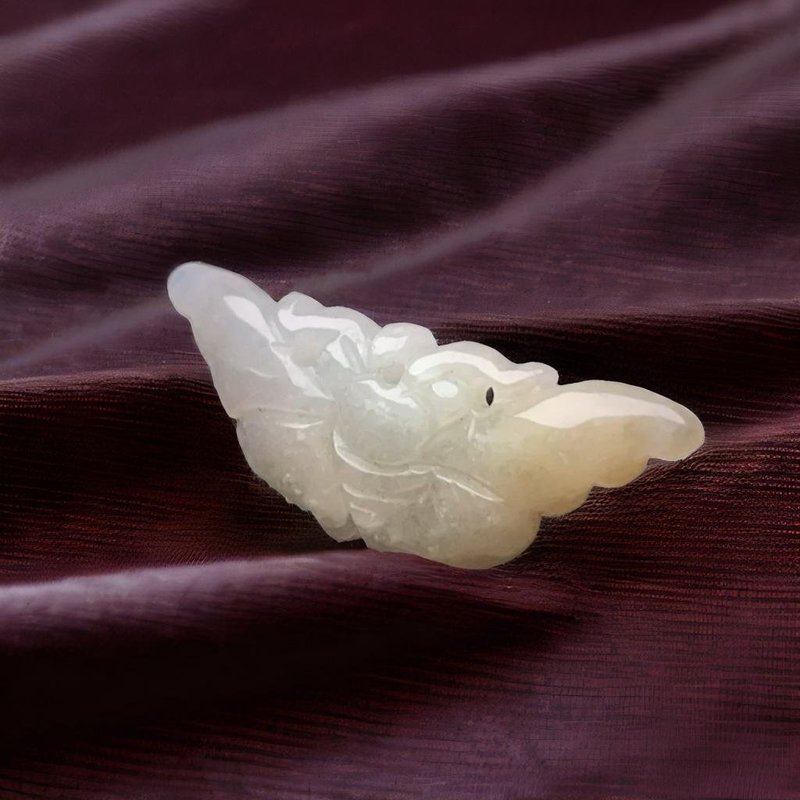 Ice waxy yellow jade butterfly pendant | Natural Burmese jade jade A goods - พวงกุญแจ - หยก สีส้ม