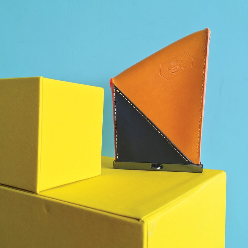 Trapezoid Colour Block Leather Clutch - กระเป๋าคลัทช์ - หนังแท้ สีส้ม