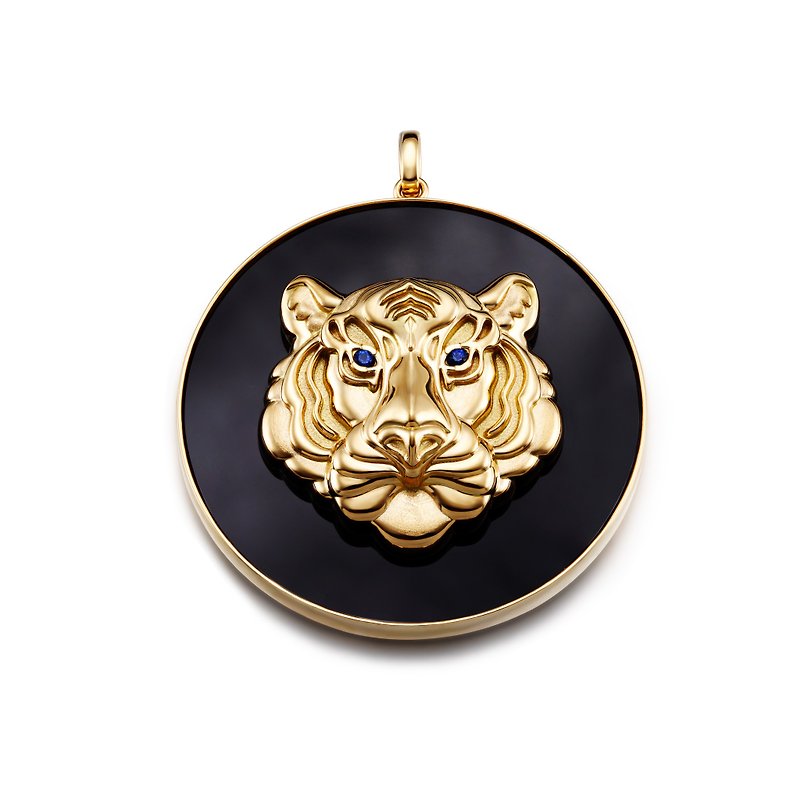 18K Gold Pendant Onyx Sapphire | Tiger - Magnanimity - Necklaces - Precious Metals Gold