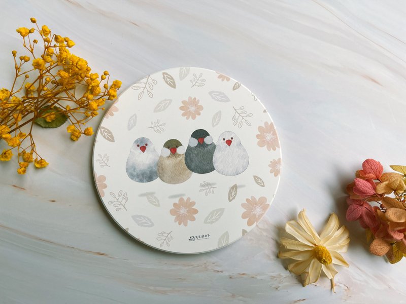 跳躍文鳥-吸水杯墊/硅藻土杯墊/矽藻土 - 杯墊 - 其他材質 白色