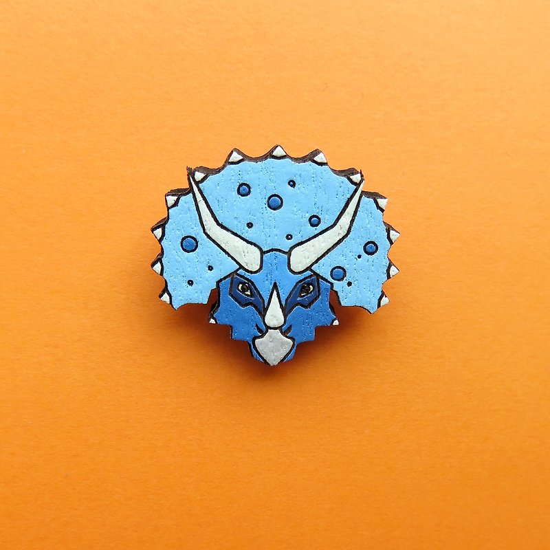 Wooden brooch triceratops - Brooches - Wood Blue