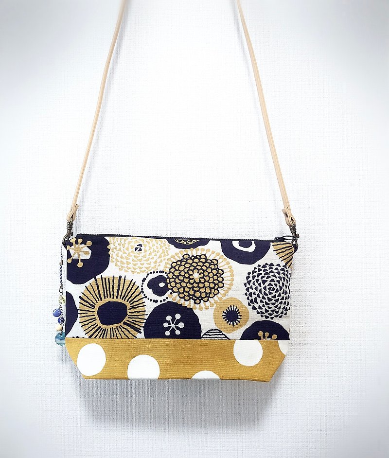 Patchwork cross-body bag - Japan imported flower cloth - yellow big flower - imitation leather long belt - Messenger Bags & Sling Bags - Cotton & Hemp Multicolor