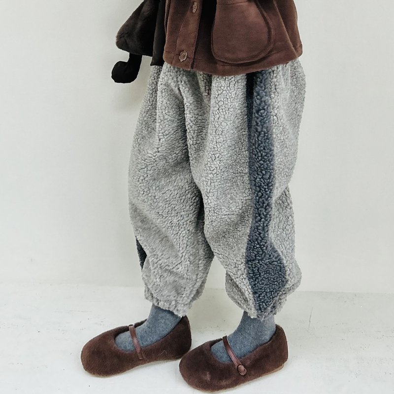 Gray plush casual trousers/pants children's clothing - กางเกง - วัสดุอื่นๆ สีเทา