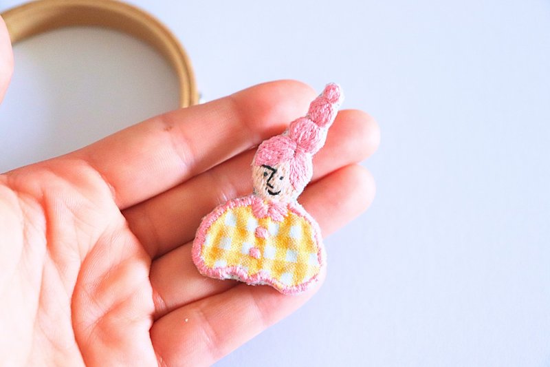 Unique colorful hand embroidered brooch - Hair Accessories - Thread Pink