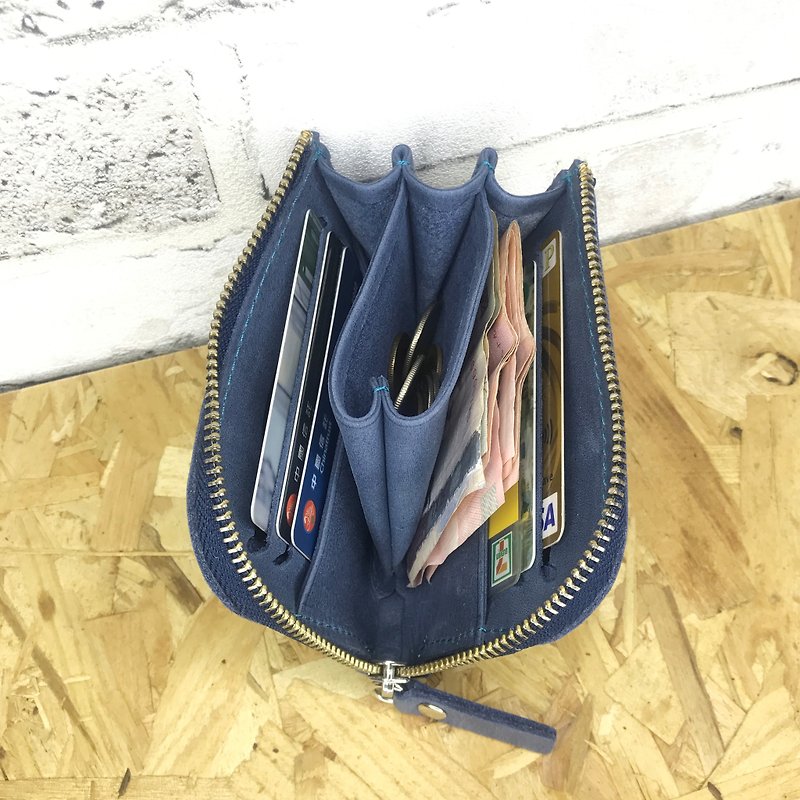 Gray L blue zipper short clip - Wallets - Genuine Leather Blue
